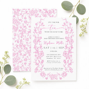 Pink Floral Tea with the Mom-to-be Baby Shower Invitation