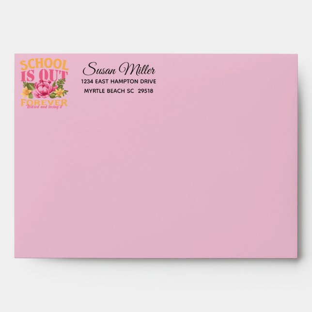 Pink Floral Teacher Retirement  Envelope (Front)