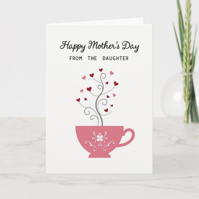 Pink Floral Teacup Mothers Day Card (Front)