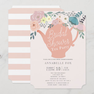 Pink Floral Teapot Tea Party Bridal Shower Invitation