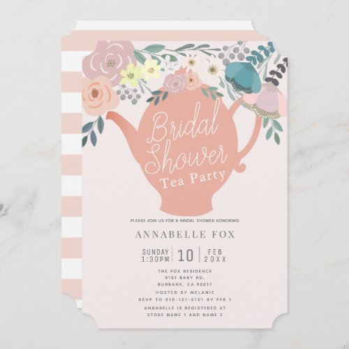 Pink Floral Teapot Tea Party Bridal Shower Invitation