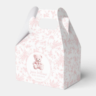 Pink floral teddy bear baby shower candy favor box