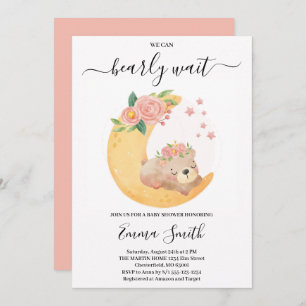 Pink Floral Teddy Bear Baby Shower Invitation