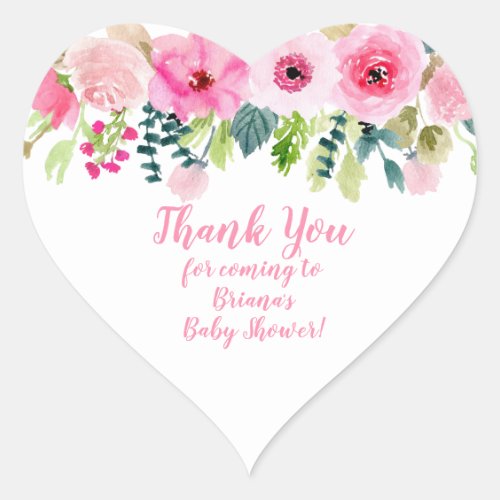 Pink Floral Thank You Baby Shower Favors Heart Sti Heart Sticker