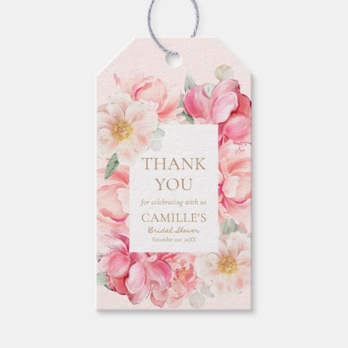 Pink Floral Thank you Bridal Shower Gift Tags