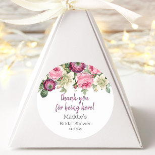 Pink Floral   Thank You Bridal Shower Stickers