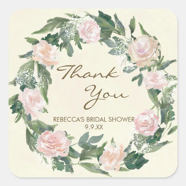 pink floral thank you bridal shower stickers favor | Zazzle