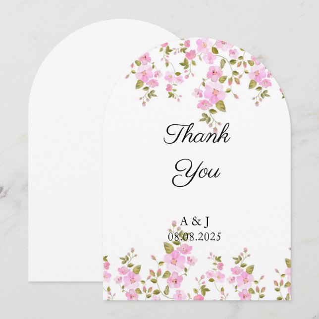 Pink floral thank you card (Front/Back)