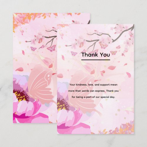 pink floral  thank you card