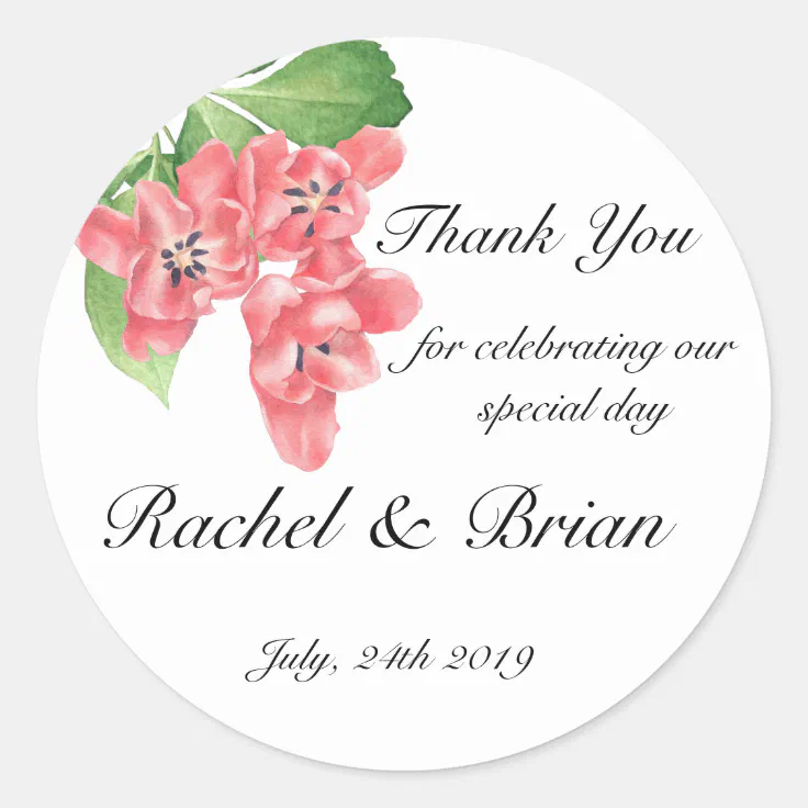 Pink Floral Thank You Classic Round Sticker Zazzle