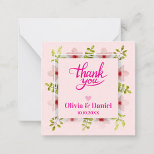 Pink Floral Thank You, Elegant Calligraphy Wedding Note Card