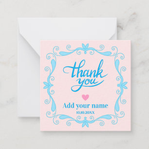 Pink Floral Thank You, Elegant Calligraphy Wedding Note Card
