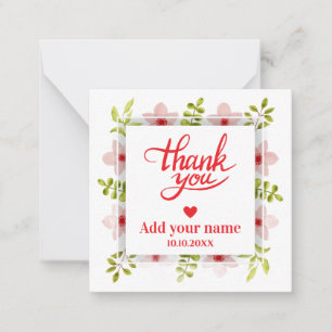 Pink Floral Thank You, Elegant Calligraphy Wedding Note Card