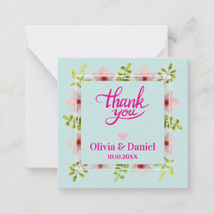 Pink Floral Thank You, Elegant Calligraphy Wedding Note Card