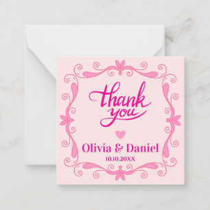 Pink Floral Thank You, Elegant Calligraphy Wedding Note Card