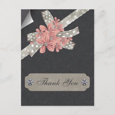 pink floral thank you postcard
