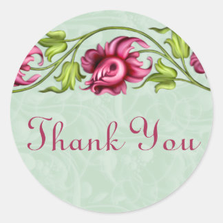 Pink Floral Thank You Stickers