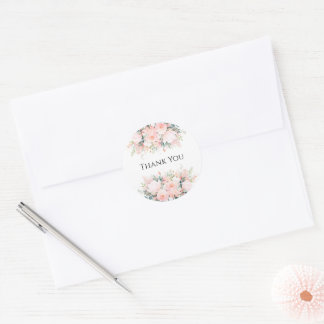 Pink Floral Thank You Stickers