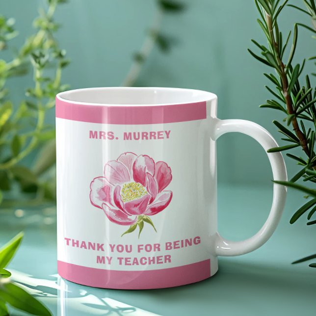 Pink Floral Thank you Teacher Gift Coffee Mug (Creator Uploaded)