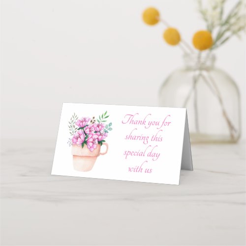 Pink Floral Thank You Watercolor Flower Party Place Card