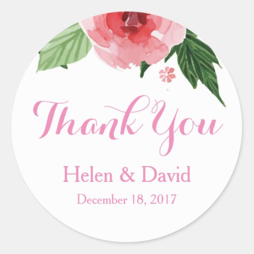 Pink Floral Thank You Wedding Favour Stickers