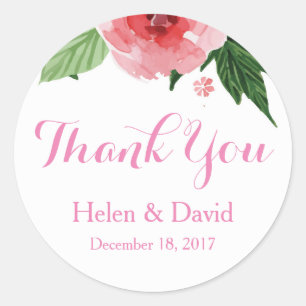 Pink Floral Thank You Wedding Favour Stickers