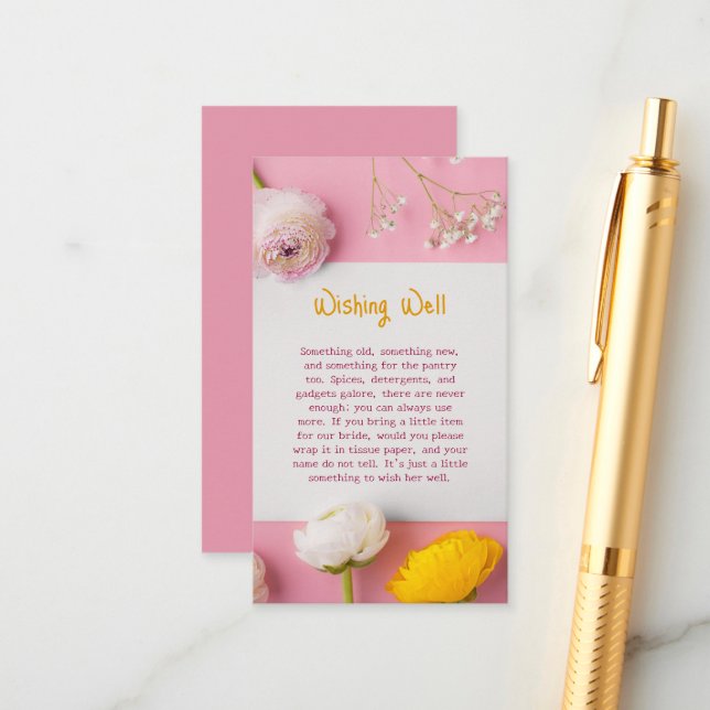 Pink Floral Theme Bridal Shower Enclosure Card (Front/Back In Situ)