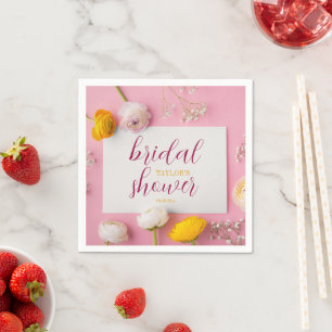 Pink Floral Theme Bridal Shower Napkins