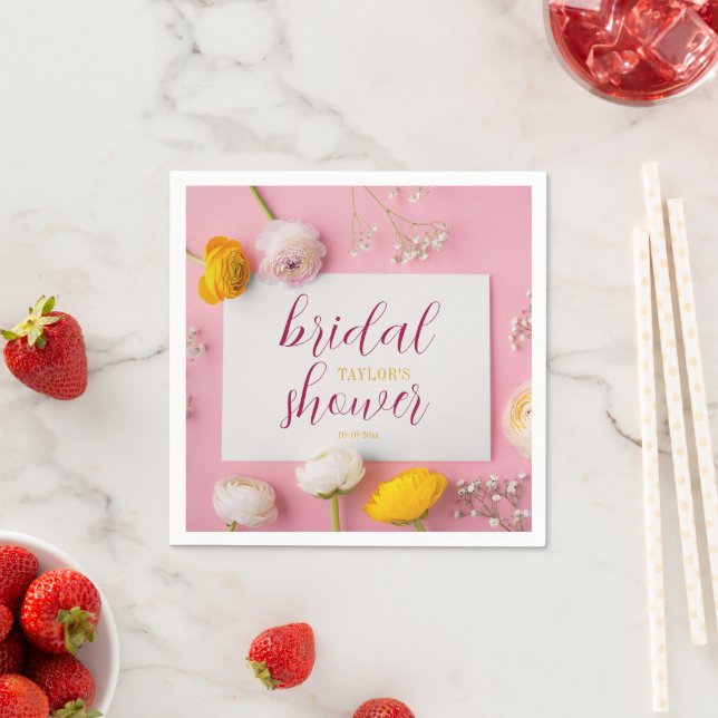 Pink Floral Theme Bridal Shower Napkins (Insitu)