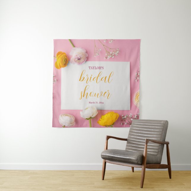 Pink Floral Theme Bridal Shower Tapestry (In Situ)