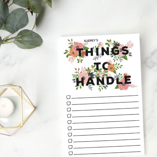 Pink Floral Things to Handle _ Checkbox Name Post_it Notes