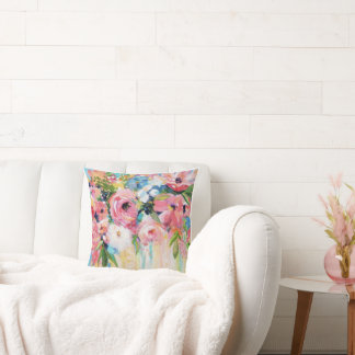 Pink Floral Throw Pillow