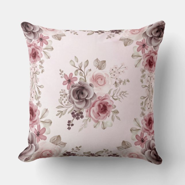 Pink Floral Throw Pillow (Front)