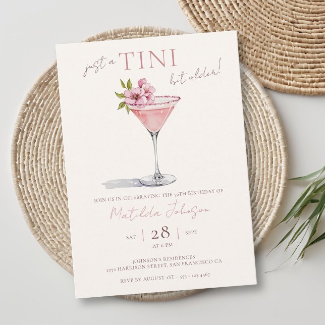 Pink Floral Tini Bit Older 50th Birthday Invitation (Pink Floral Tini Bit Older 50th Birthday Invitation)