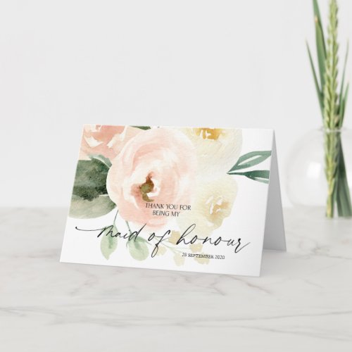 Pink Floral To My Maid of Honor Wedding Thank You Card