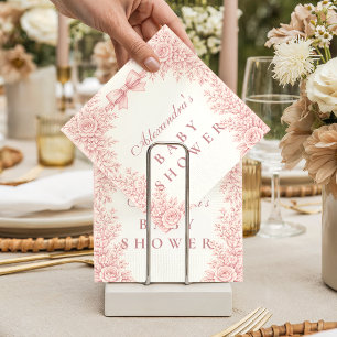 Pink Floral Toile Baby Shower Napkins