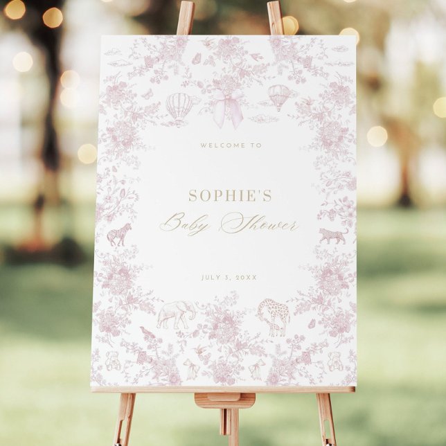 Pink Floral Toile Baby Shower Welcome Sign Elegant (Creator Uploaded)