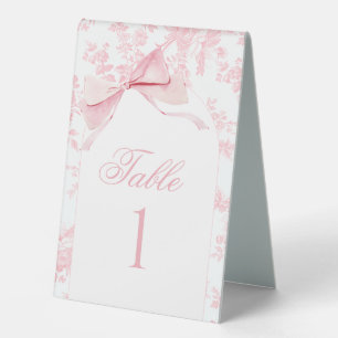 Pink Floral Toile Bow Baby Shower Table Numbers Tent