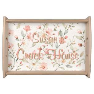 Pink Floral Toile Grandmillenial Custom Mahjong Serving Tray