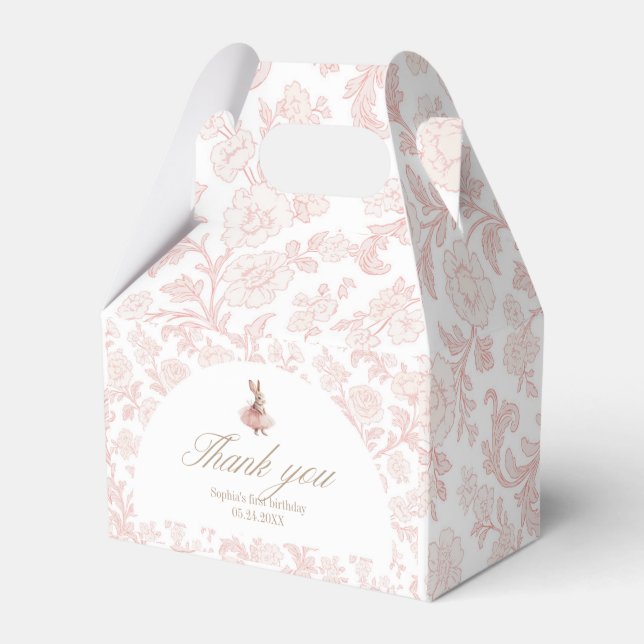 Pink floral Toile Some Bunny Birthday Favor Boxes (Front Side)