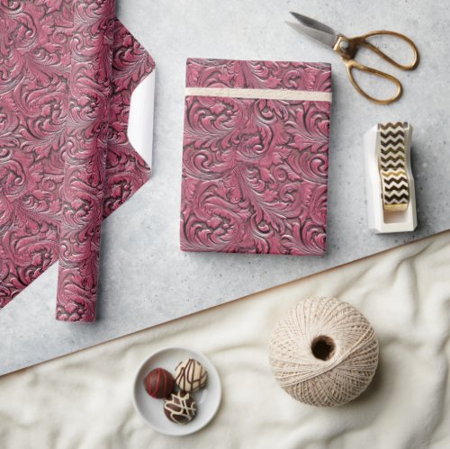 Pink floral tooled embossed leather western wrapping paper