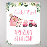 Pink Floral Tractor Farm Animals Birthday Sign at Zazzle