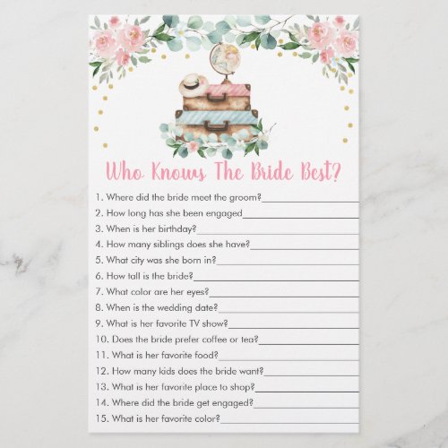 Pink Floral Travel Who Knows The Bride Best Game