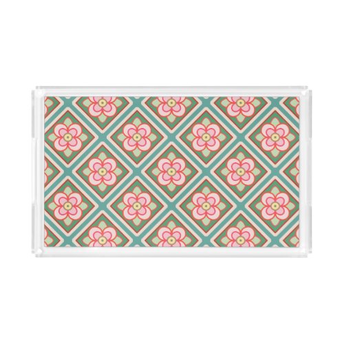 Pink Floral Trellis Vintage Flower Pattern Acrylic Tray