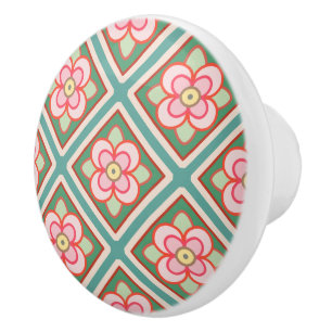 Pink Floral Trellis Vintage Flower Pattern Ceramic Knob