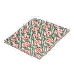 Pink Floral Trellis Vintage Flower Pattern Ceramic Tile<br><div class="desc">This pretty floral trellis pattern on this decorative trivet / tile coaster is made in shades of pink, green and teal and is inspired by vintage Victorian stained glass designs. The interlocking lattice design forms diamond shapes with cute pink flowers in the middle of each. This seamless pattern is perfect...</div>