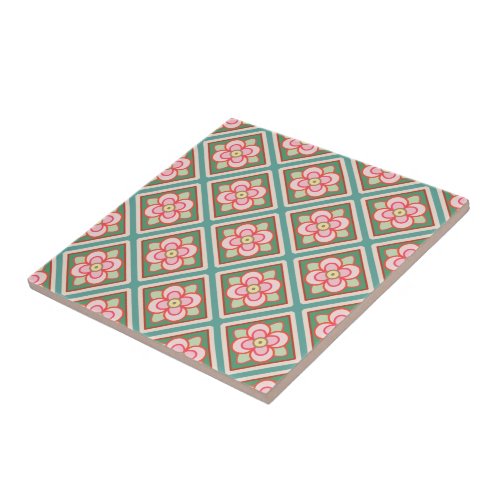Pink Floral Trellis Vintage Flower Pattern Ceramic Tile