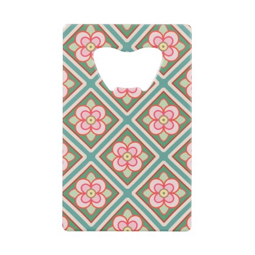 Pink Floral Trellis Vintage Flower Pattern Credit Card Bottle Opener