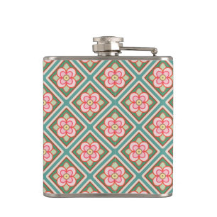 Pink Floral Trellis Vintage Flower Pattern Flask