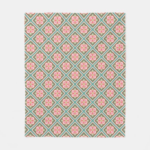 Pink Floral Trellis Vintage Flower Pattern Fleece Blanket